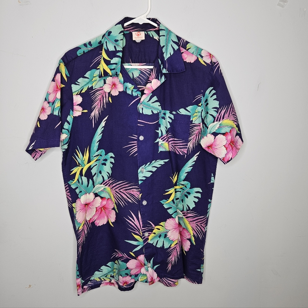 Vtg Tropical Floral Hawaiian Men's Shirt Scorpio Brand Purple 100% Cotton Sz M